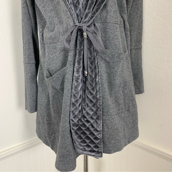 Soft Surroundings Lilas Gray Velvet Trim Cardigan Drawstring Waist Size M - Picture 13 of 16